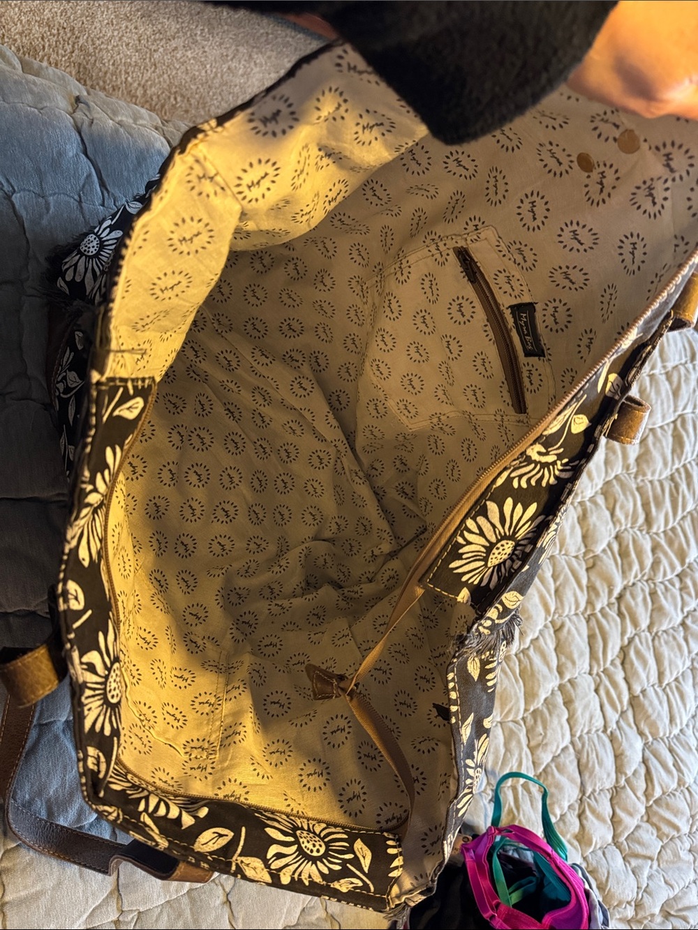 Myra Bag Black and Cream Floral Travel Tote - Picture 5 of 5